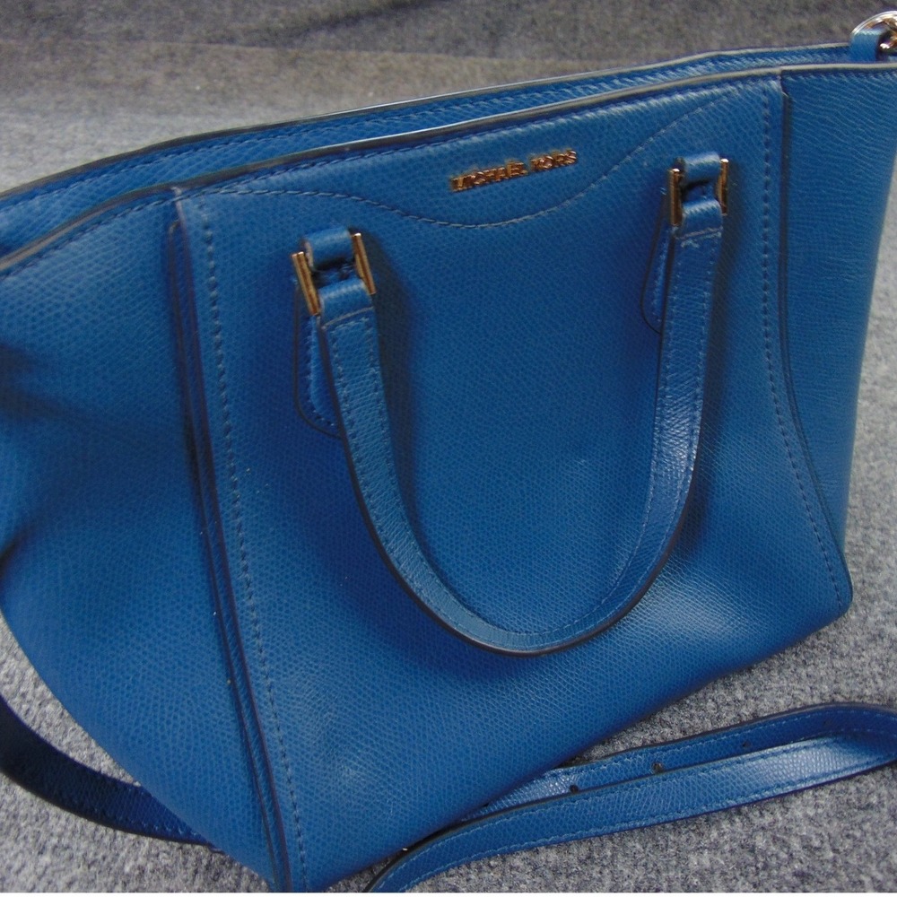 Michael Kors Selma Medium Satchel Blue Crossbody Bag FLAW